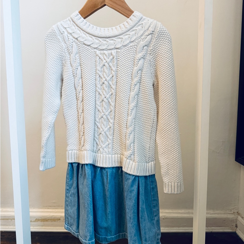 GAP White Cable Knit Sweater with Blue Denim Skirt